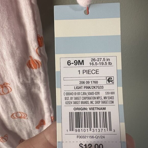 Cat And Jack Light Pink One Piece w pumpkin pattern, size 6-9M NWT - Picture 4 of 8